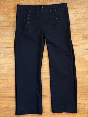 Vintage Mens Twill Wool Naval Pants Size 42x33 Waist 90s Black Wide Leg Trousers